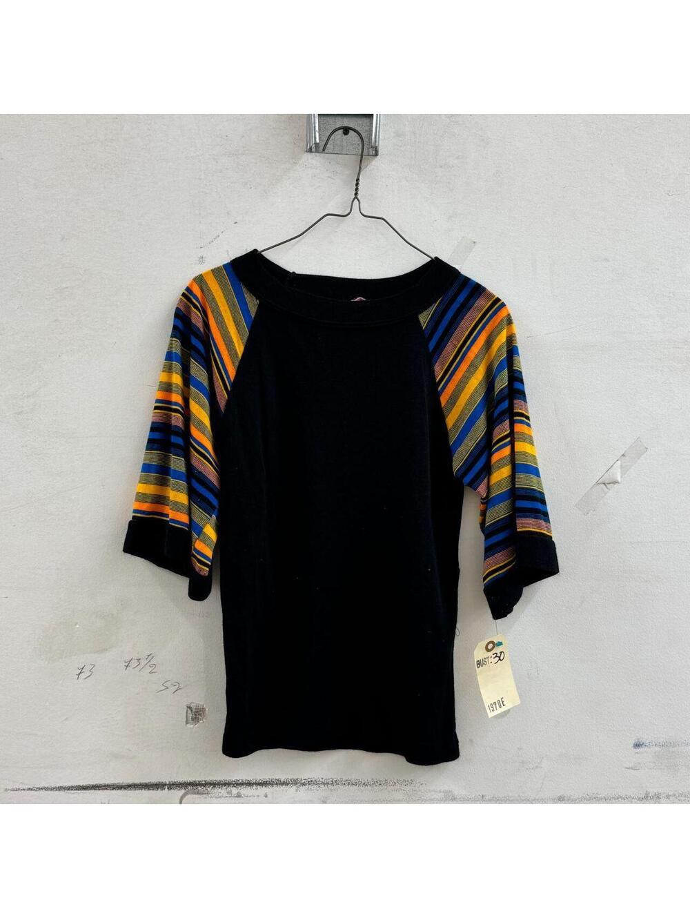 Vintage 1970s Nice Things Black Knit Raglan Top